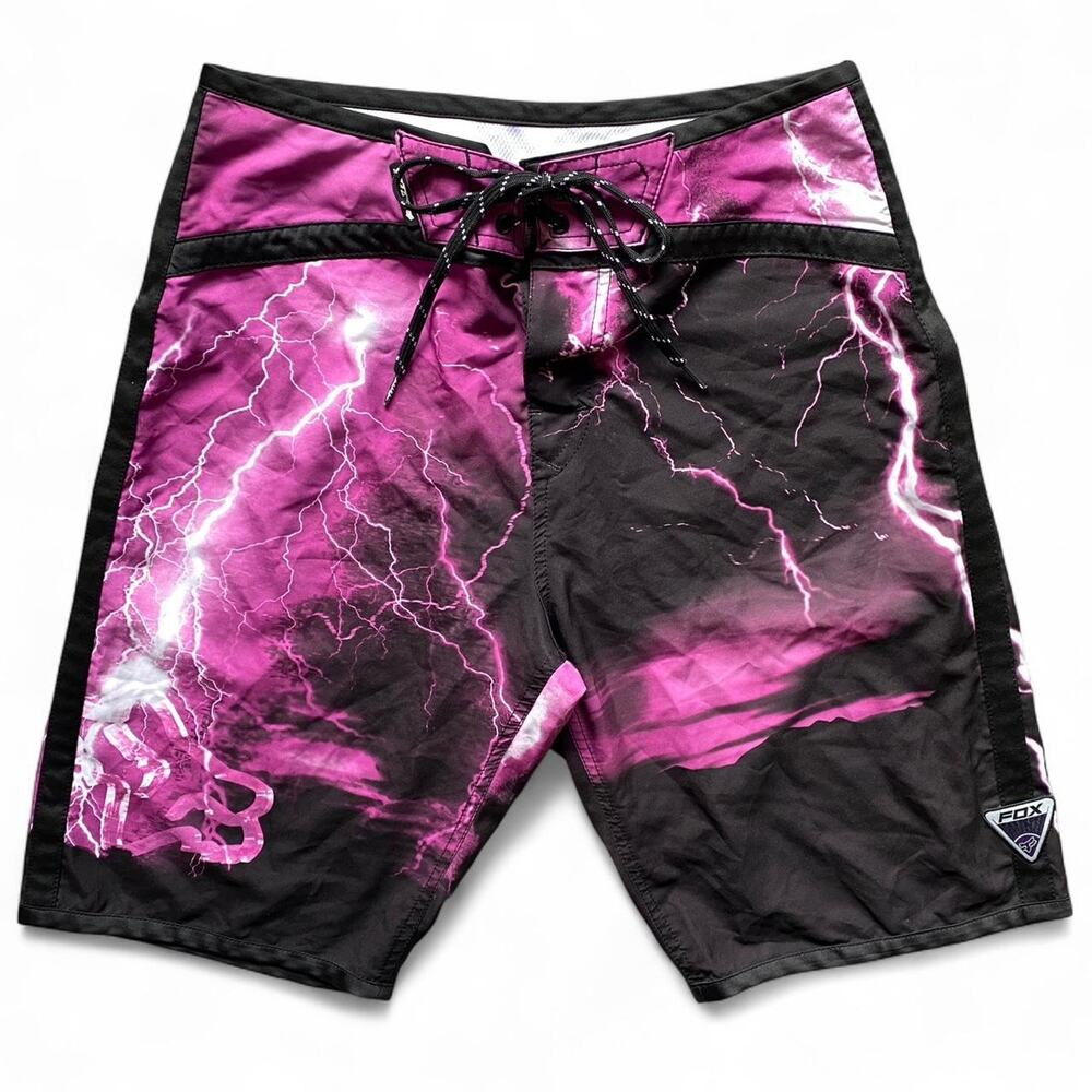 Men's Fox Racing purple lightning swim trunks, size 32